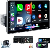 PLZ 10.1" Wireless Single Din Car Radio Stereo with Apple Carplay & Android Auto, Touch Screen, Bluetooth, Backup Camera, 240W, Navigation