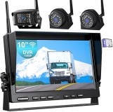 Fookoo 1080P Wireless Backup Camera System with 10" Monitor, Quad Split Screen, Recording, IP69 Waterproof Cameras - Ideal for RVs/Trucks/Trailers