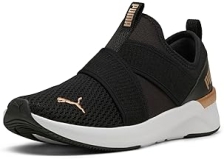 PUMA Women's Softride Harli Slip On Training Shoes, Black White Gold, Size 7.5